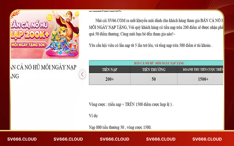 Thông tin chính về sự kiện nạp 200K tặng 50K